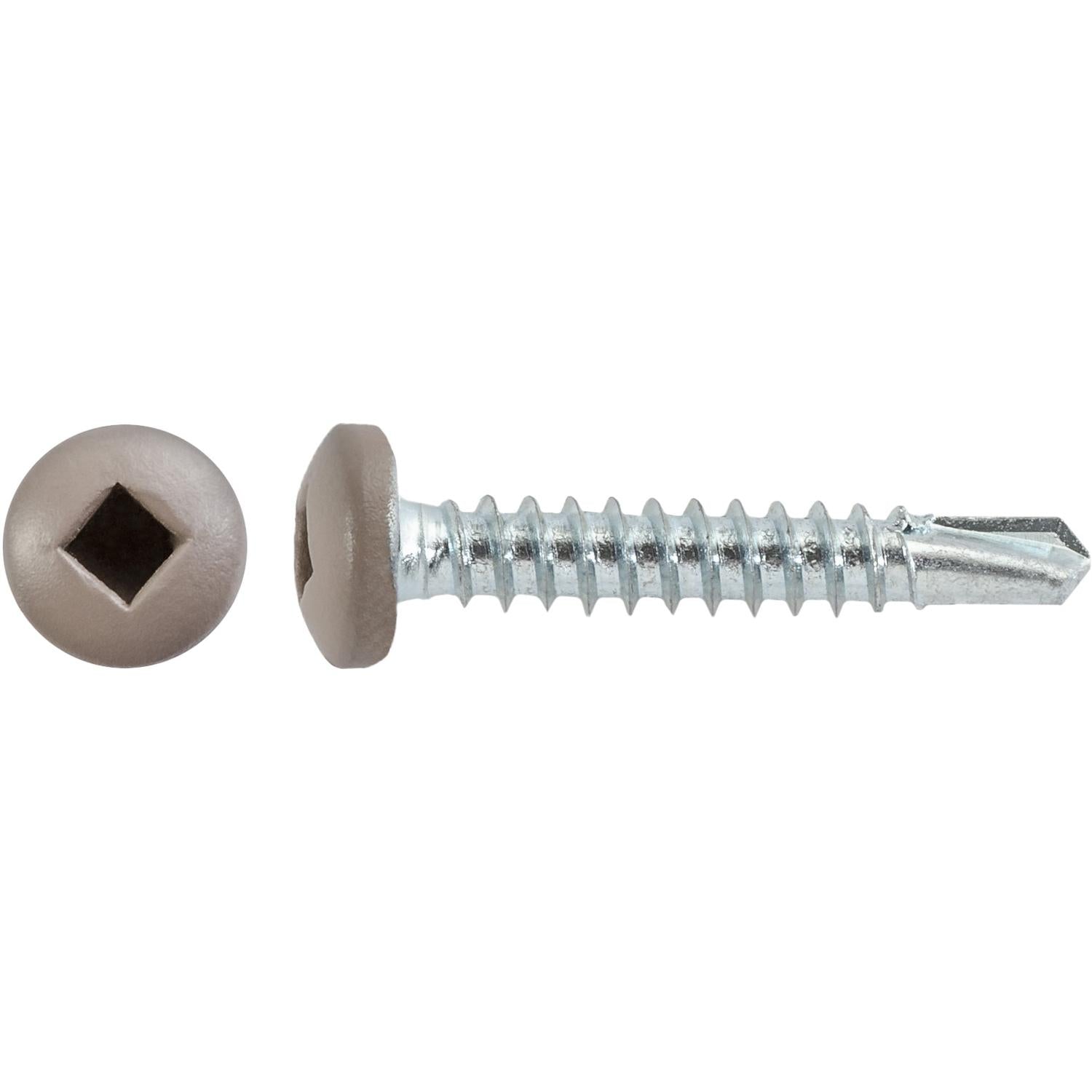 Auveco Item 22676 #8 X 1" Square Pan Self-Drilling Tek Zinc Tan Painted Head. Quantity 100