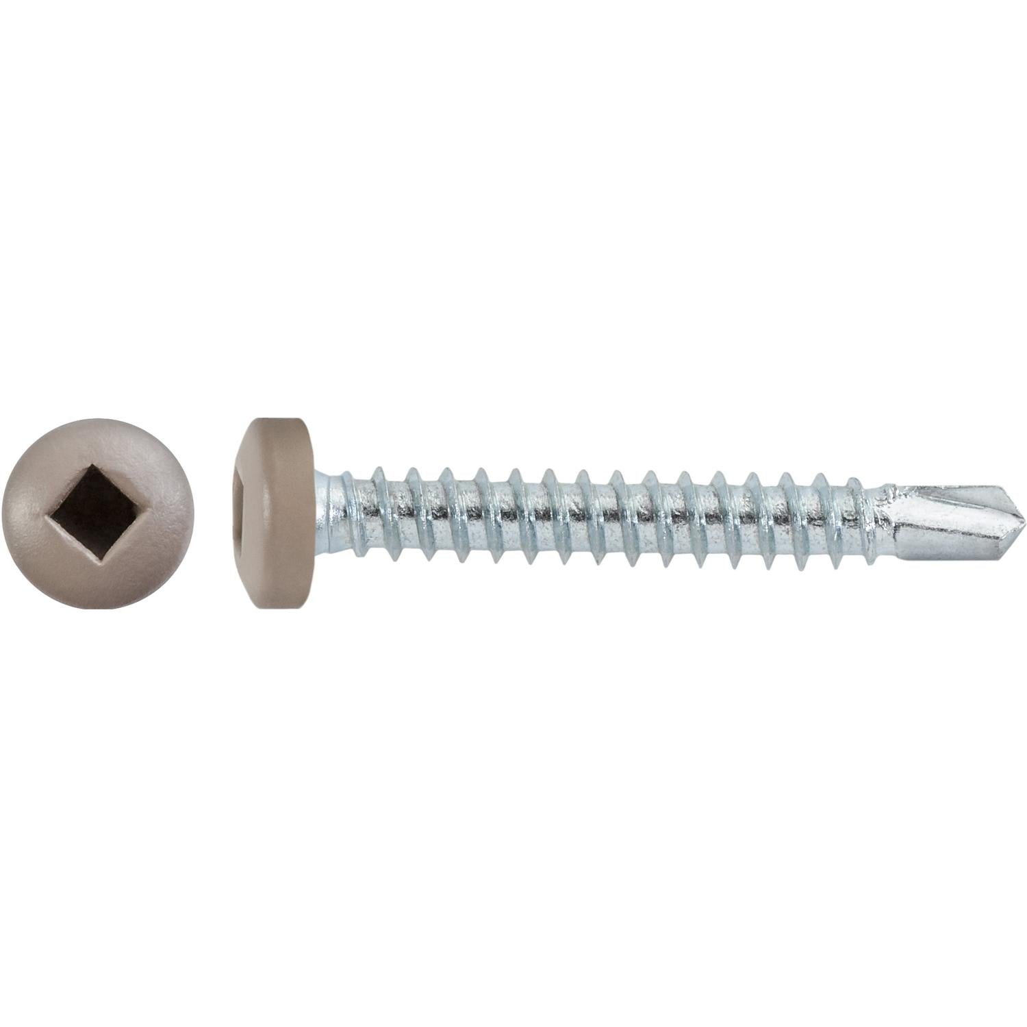 Auveco Item 22679 #8 X 1-1/4" Square Pan Self-Drilling Tek Zinc Tan Painted Head. Quantity 100