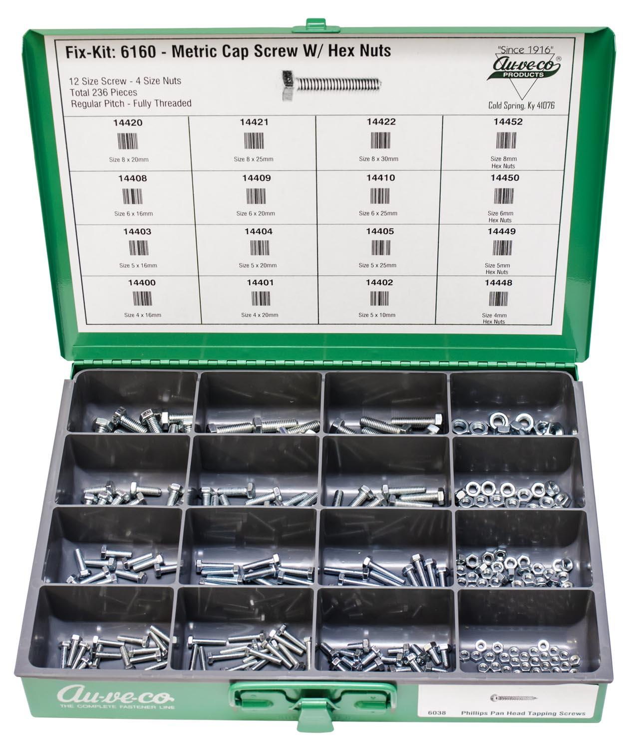 Auveco # 6160 Metric Cap Screws With Nuts. Assortment. Qty 1.