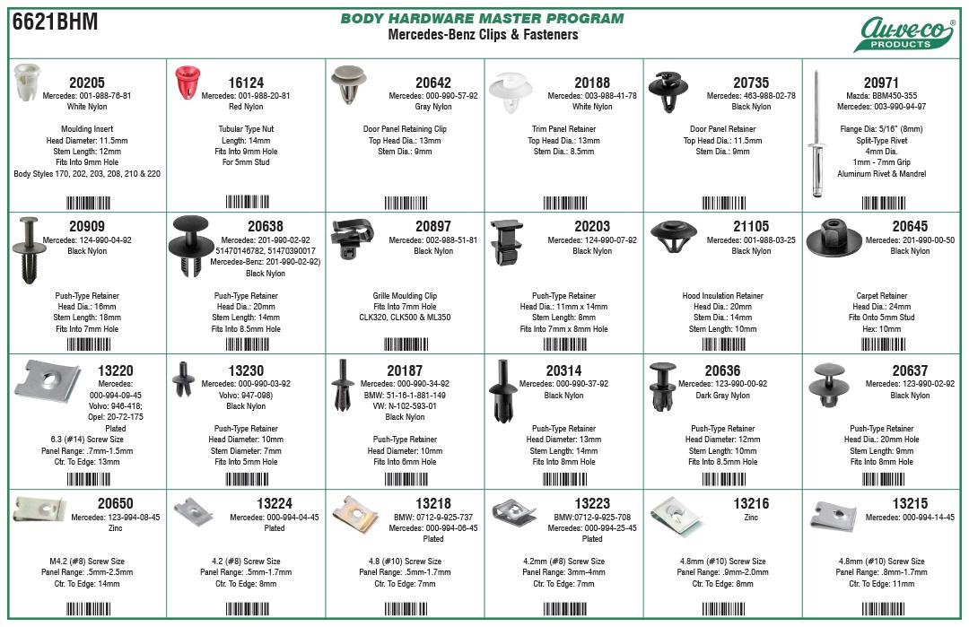 Auveco # 6621BHM BHM Mercedes-Benz Clips And Fasteners. Assortment. Qty 1.