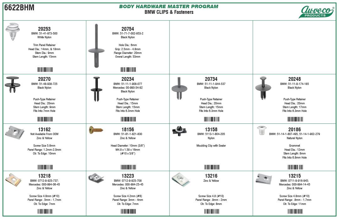Auveco No. 6622BHM BHM BMW Clips & Fasteners, Quantity - 1 ASST