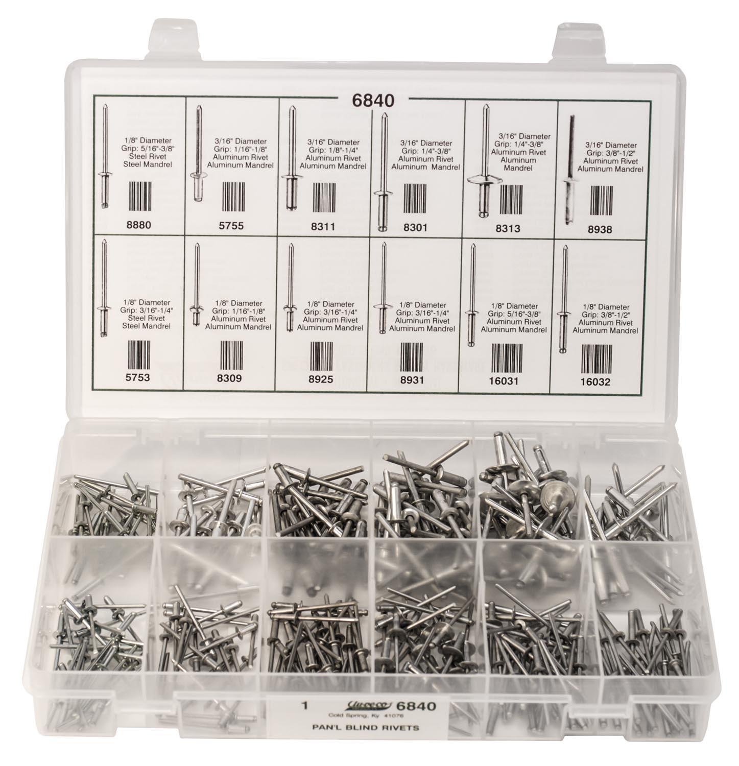 Auveco No. 6840 Panel Blind Rivets Quik-Select Kit, Quantity - 1 KIT