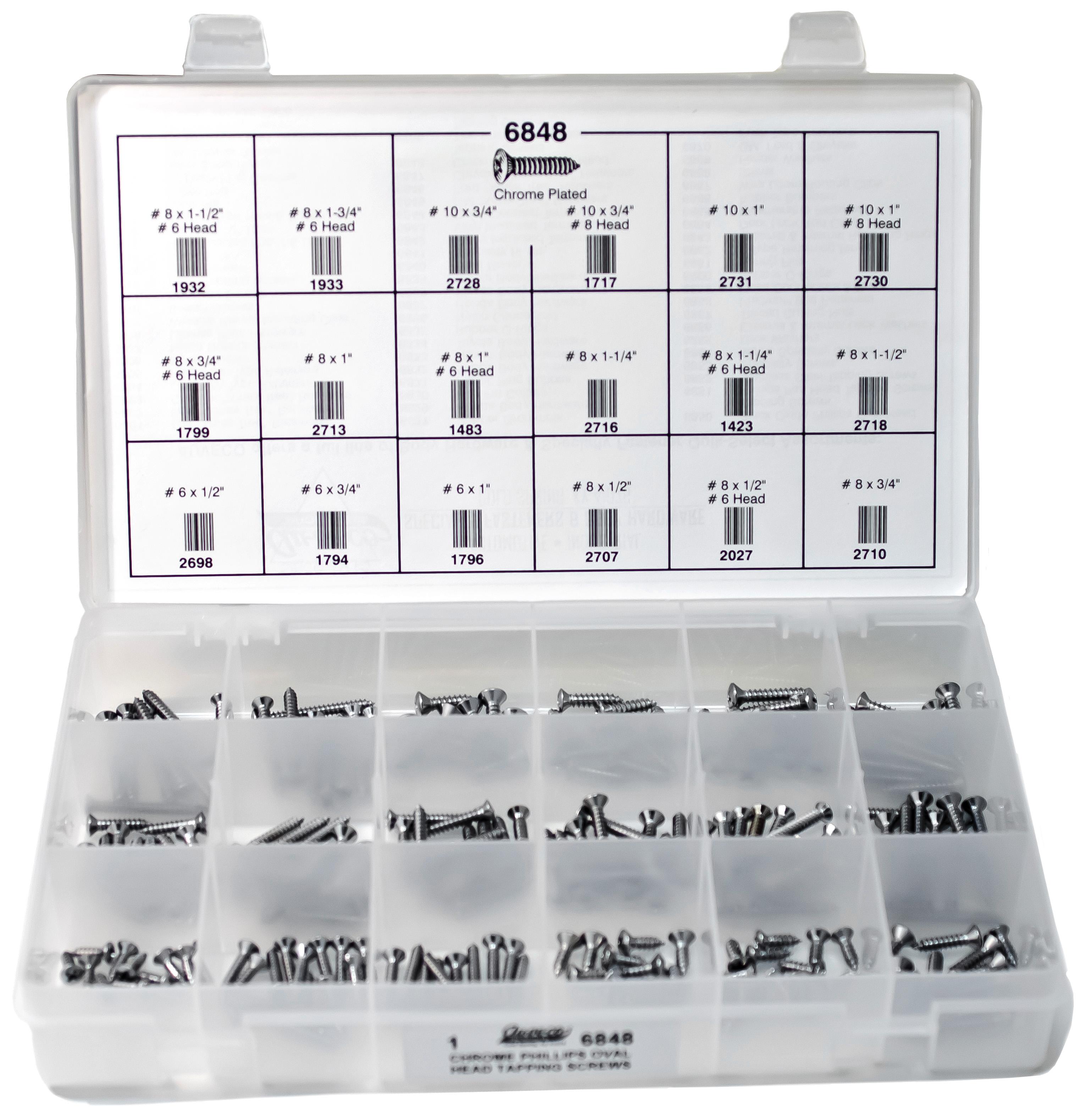 Auveco No. 6848 Phillips Oval Head Tapping Screw Chrome Quik-Select, Quantity - 1 KIT