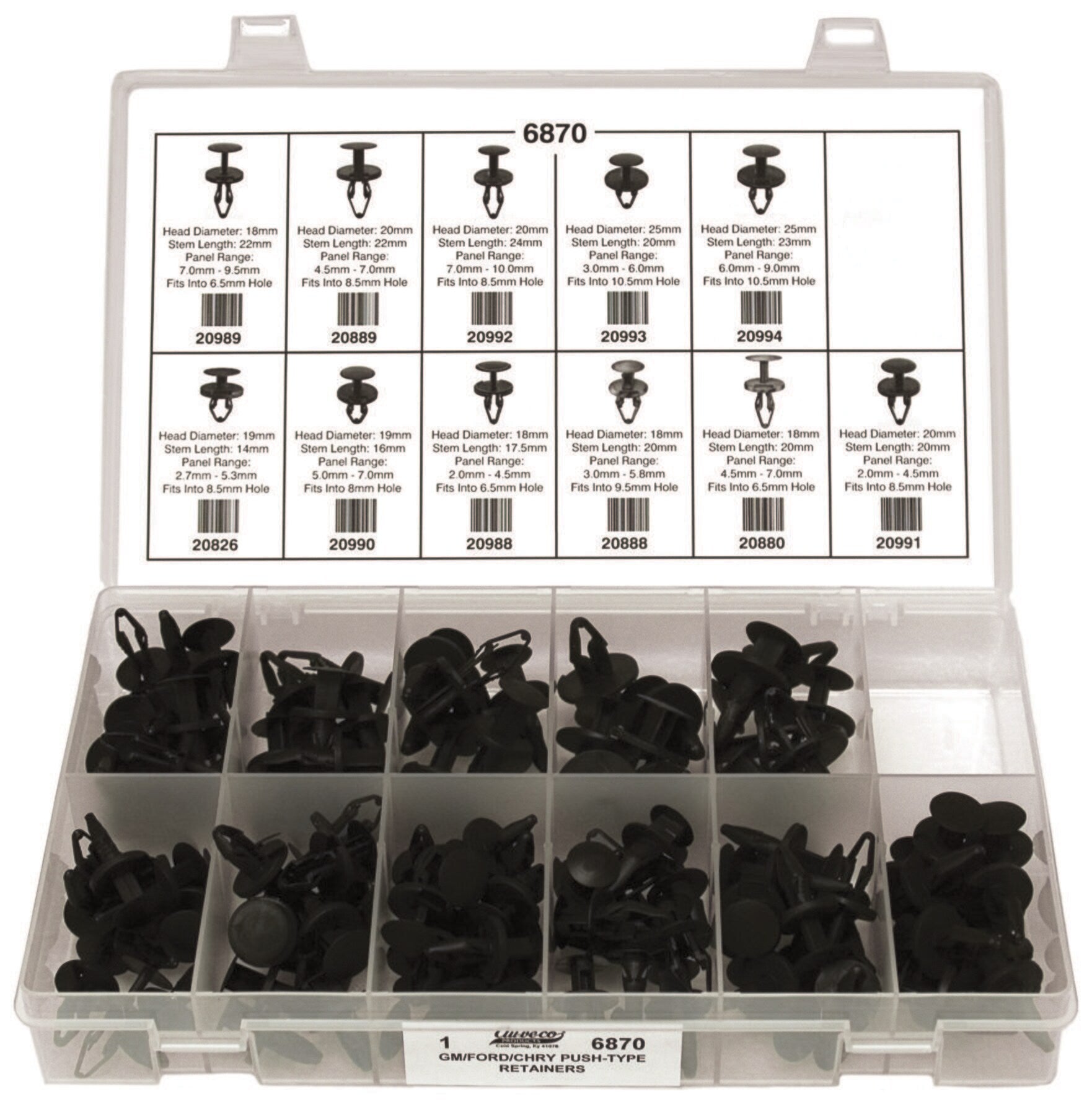 Auveco No. 6870 Push-Type Retainer Quick-Select Kit GM-Ford-Chrysler, Quantity - 1 KIT