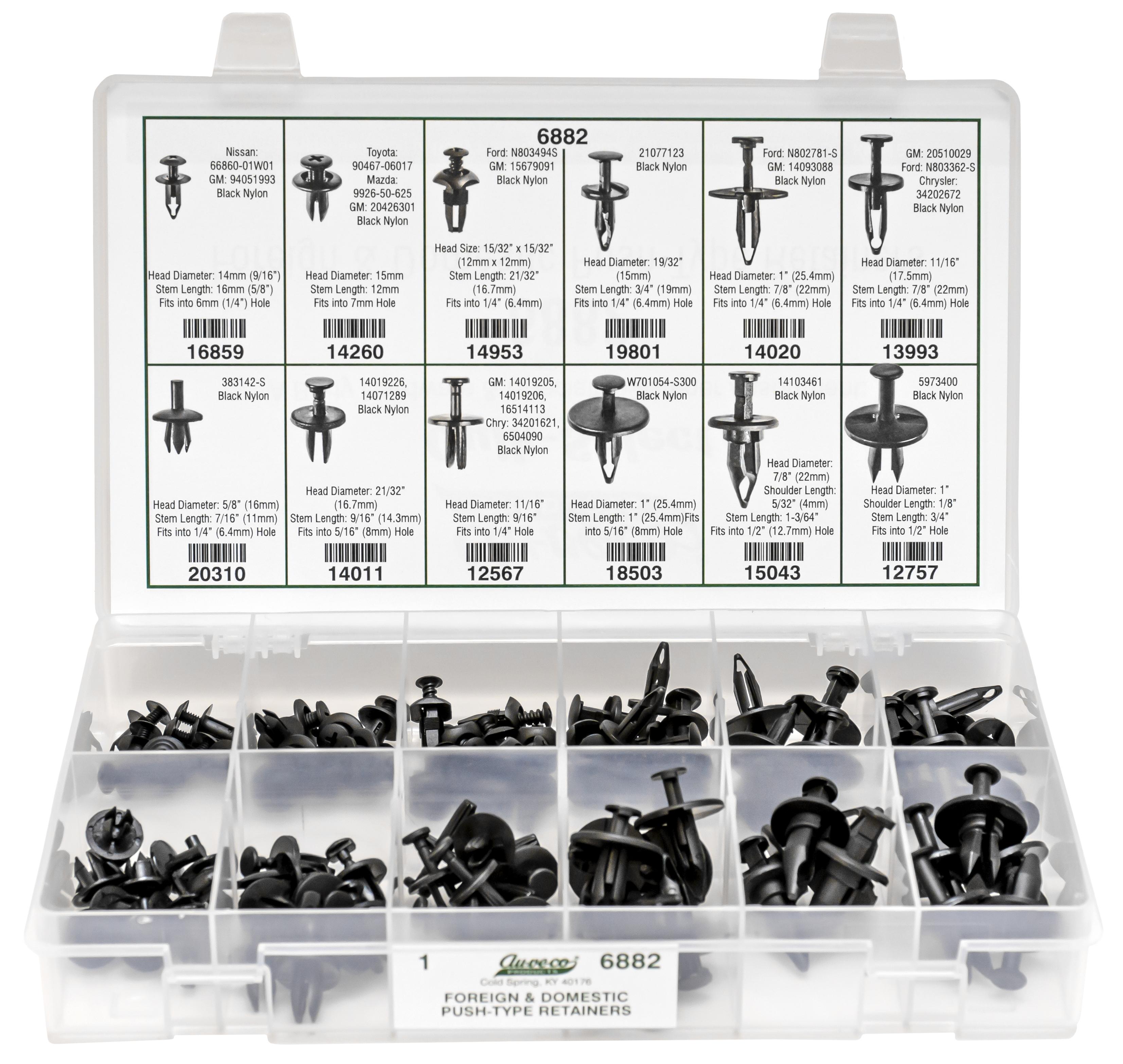 Auveco Item 6882 Foreign & Domestic Push-Type Retainer Quik-Select Kit. Quantity 1