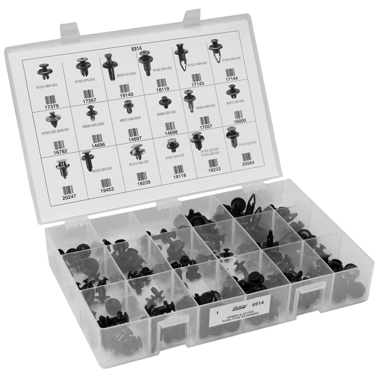 Auveco No. 6914 Honda & Acura Push-Type Retainers Quik-Select II Kit, Quantity - 1 KIT
