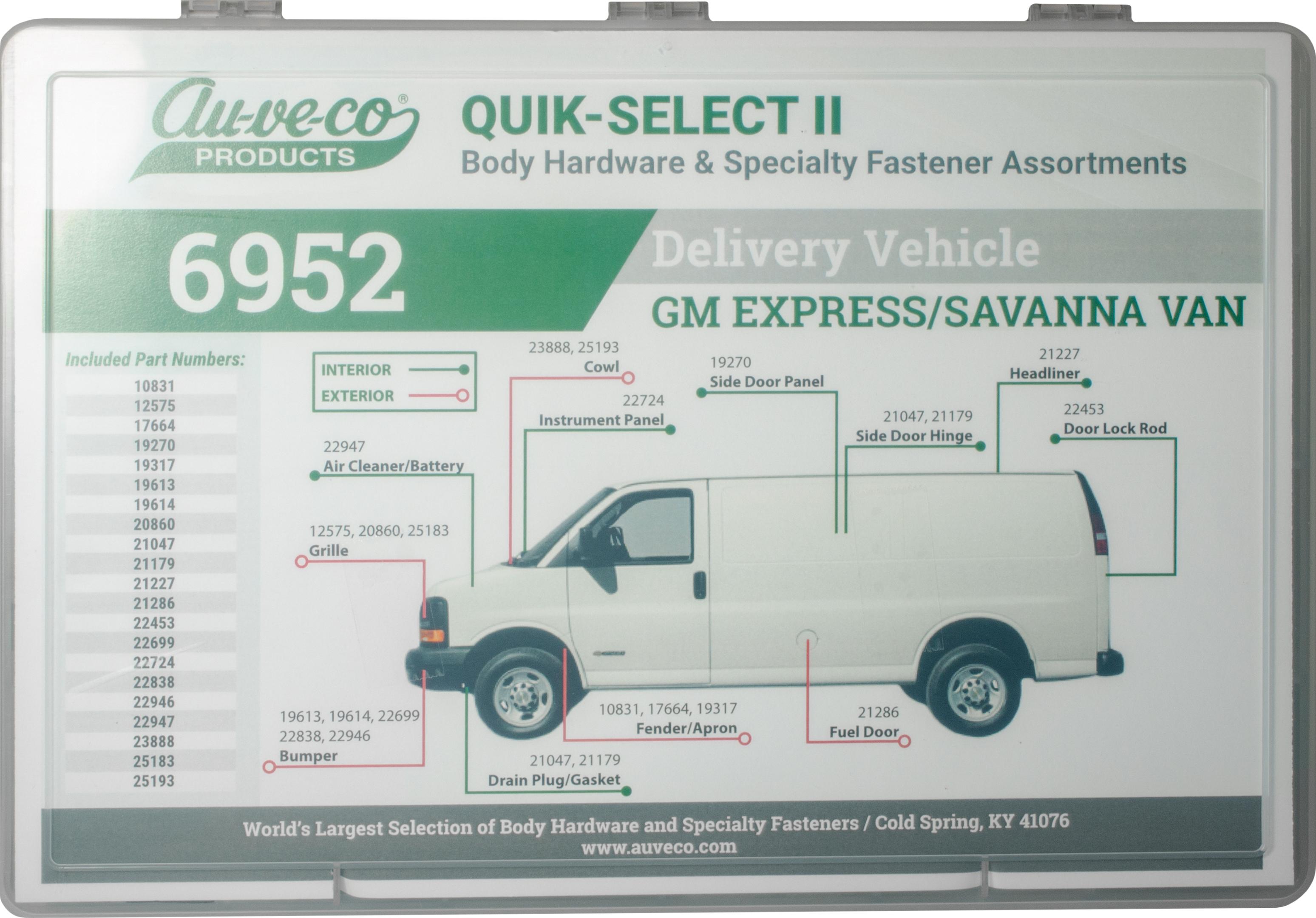 Auveco # 6952 Chevy Express - GMC Savanna Clips & Fasteners Quik-Select II. Qty 1.