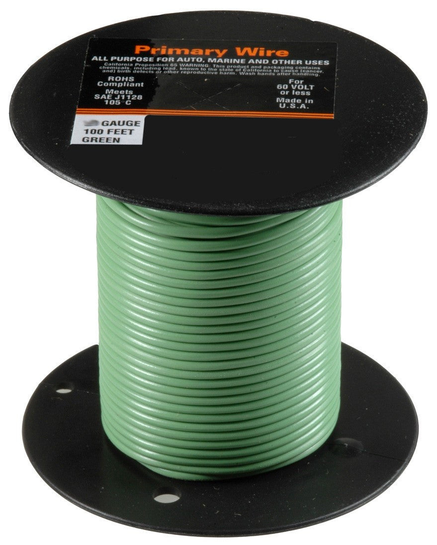 Auveco #12427 Primary Wire 18 Gauge Green 100 Feet. Qty 1.
