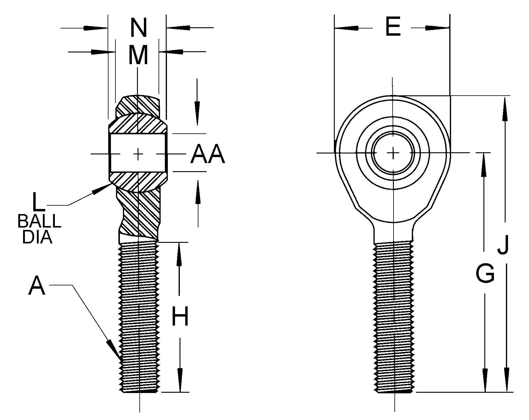 Auveco No. 12268 Rod End Ball Joint -Male 10-32 Thread Size Right, Quantity - 1