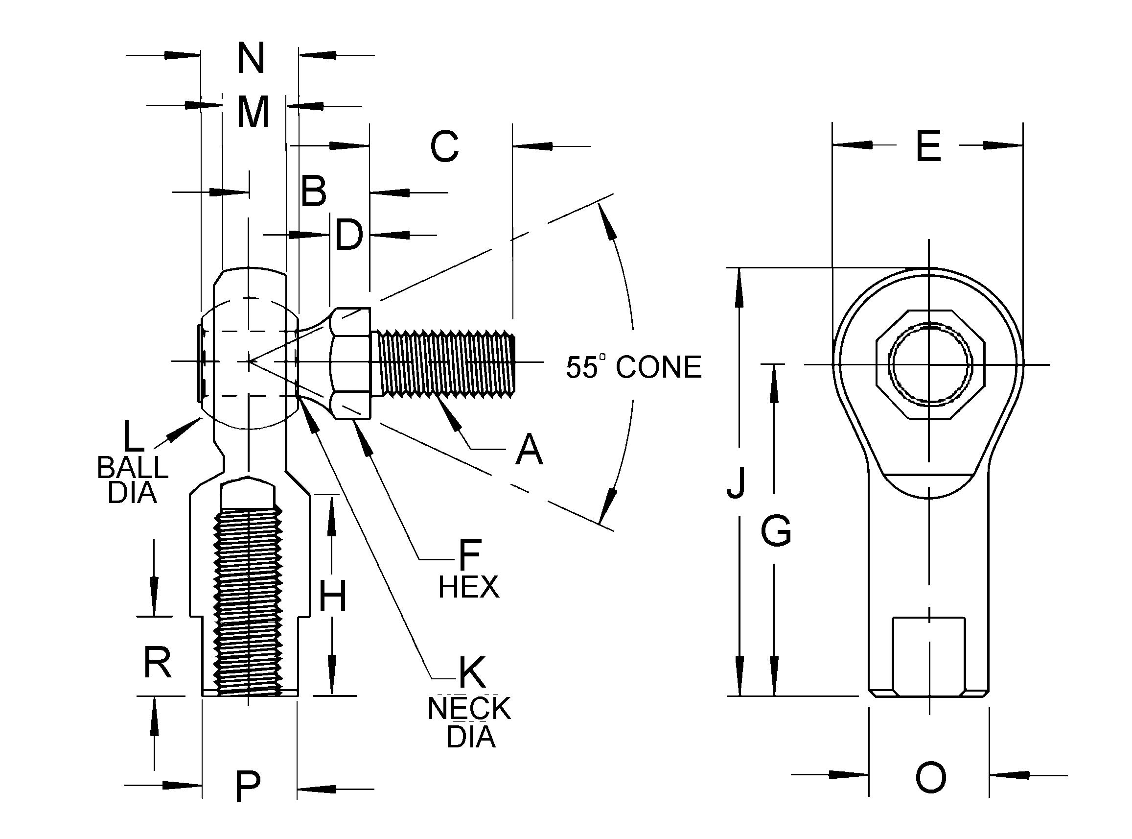 Auveco # 12284 Rod End Ball Joint Female W/Stud 1/4-28 (L). Qty 1.