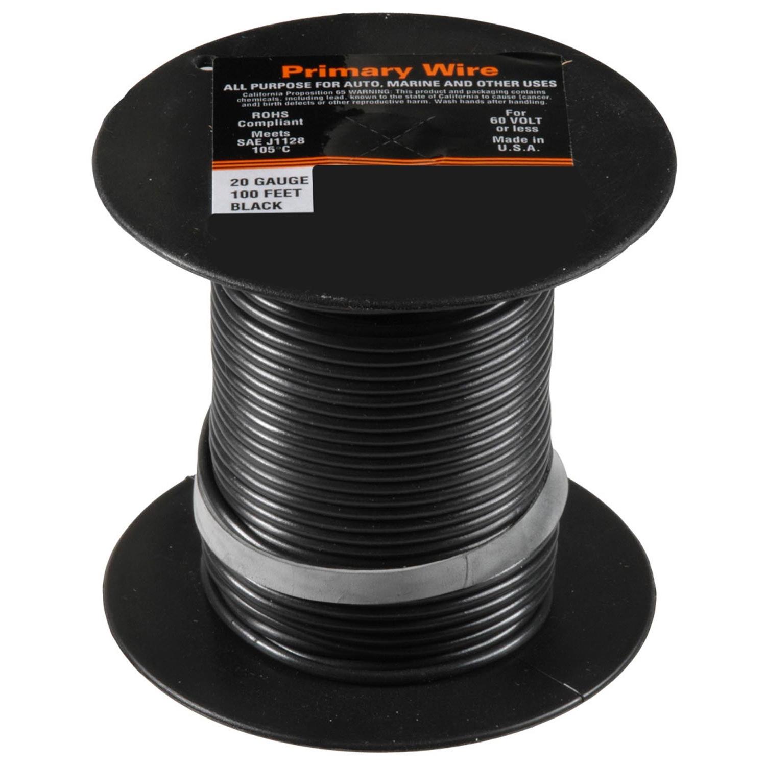 Auveco # 21341 20 Gauge Primary Wire, Black. Qty 1.