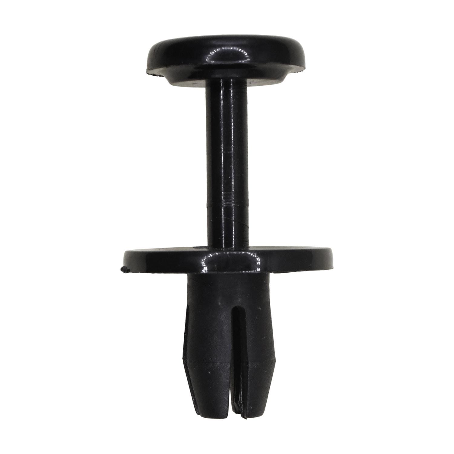 Auveco # 21883 Push-Type Retainer; Head Dia.: 20mm, Stem Length: 14mm, Fits Into 8mm Hole, Black Nylon. Qty 25
