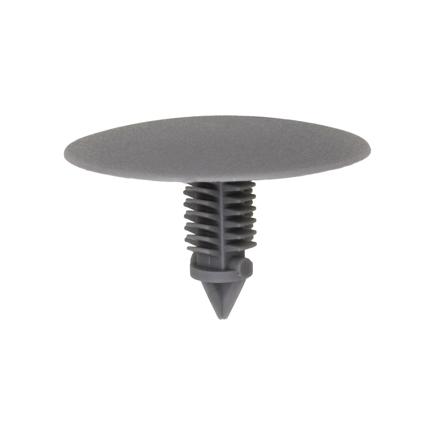 Auveco # 21907 Retainer; Head Dia.: 30mm, Stem Dia.: 8mm, Stem Length: 18mm, Gray Nylon. Qty 10.