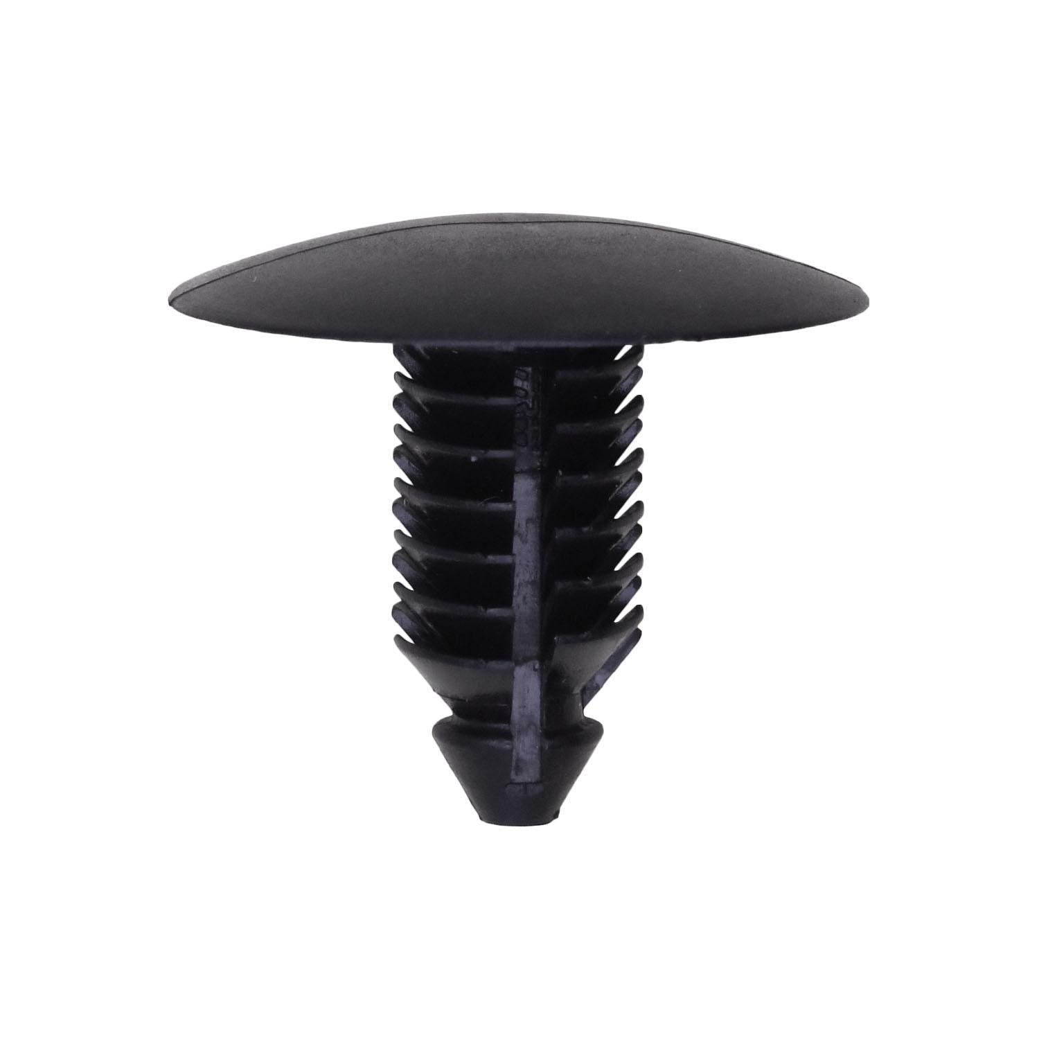 Auveco # 21937 Retainer; Head Dia.: 21mm, Stem Dia.: 7.7mm, Stem Length: 16mm, Black Nylon. Qty 25.