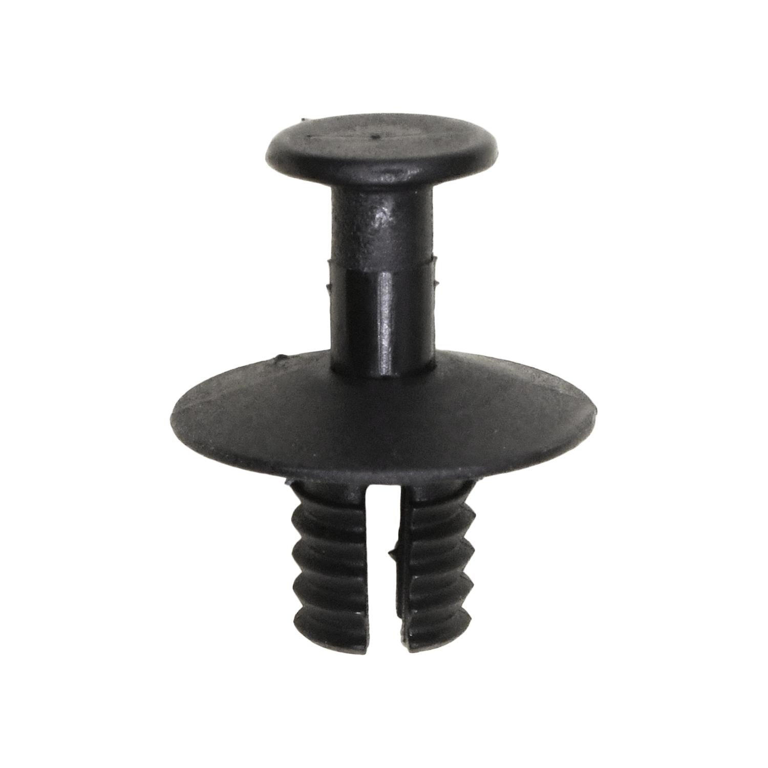 Auveco # 21990 Push-Type Retainer; Head Dia.: 15mm, Stem Length: 8mm, Fits Into 7mm Hole, Black Nylon. Qty 15.