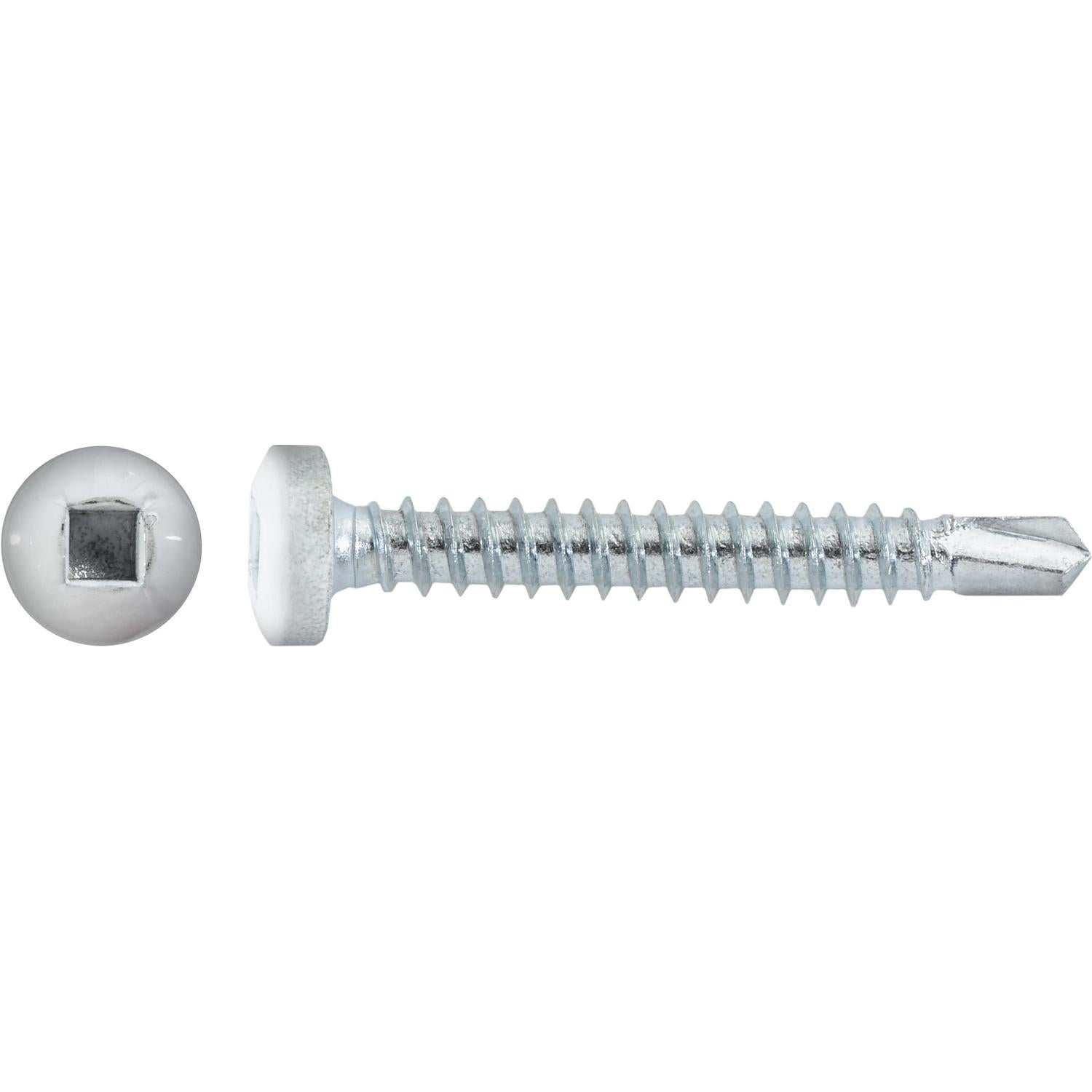Auveco Item 22680 #8 X 1-1/4" Square Pan Self-Drilling Tek Zinc White Painted Head. Quantity 100