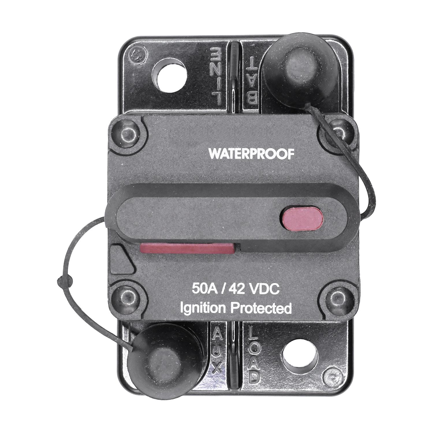 Auveco # 25530 RV-Marine Waterproof Circuit Breaker 50A 42VDC. Qty 1.