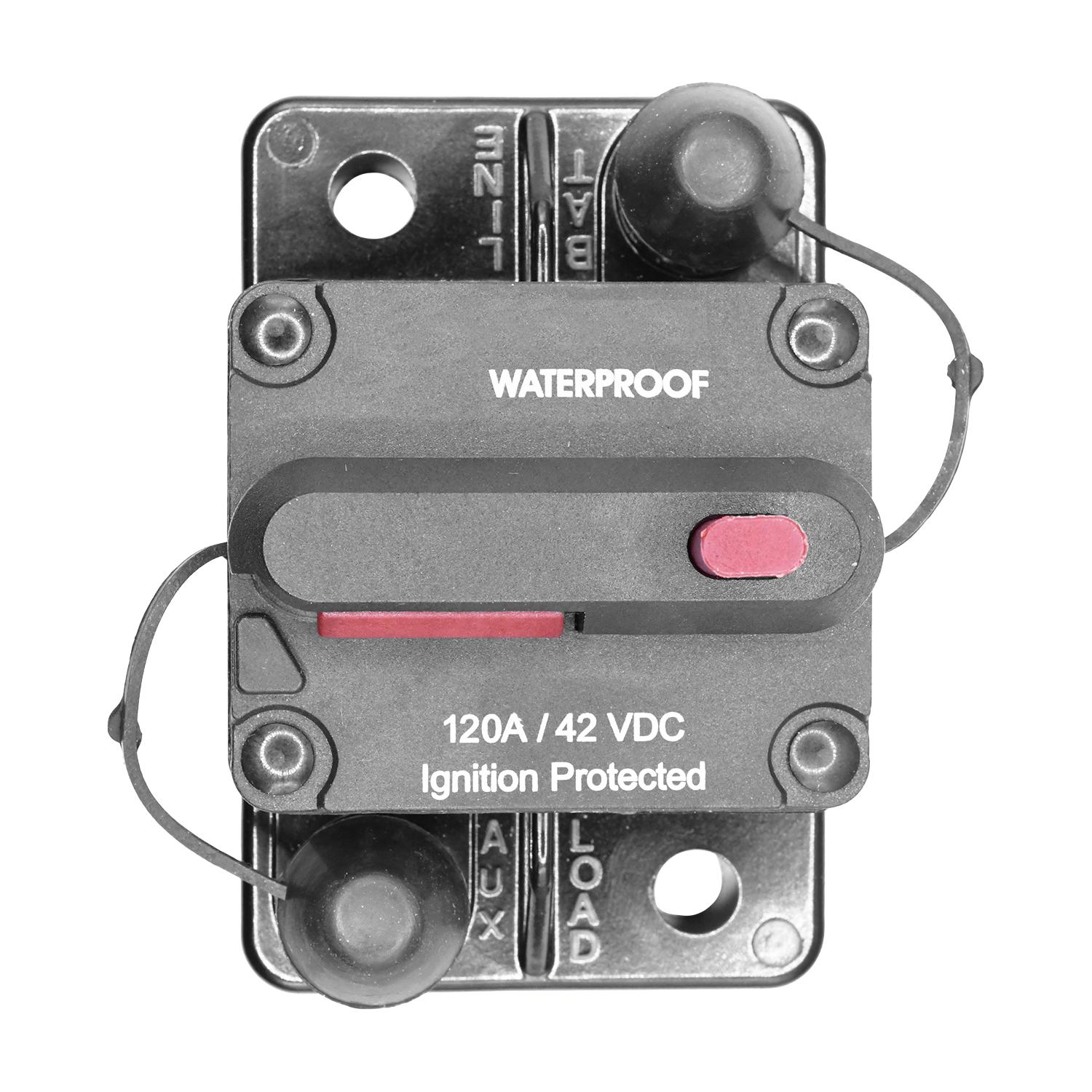 Auveco # 25533 RV-Marine Waterproof Circuit Breaker 120A 42VDC. Qty 1.