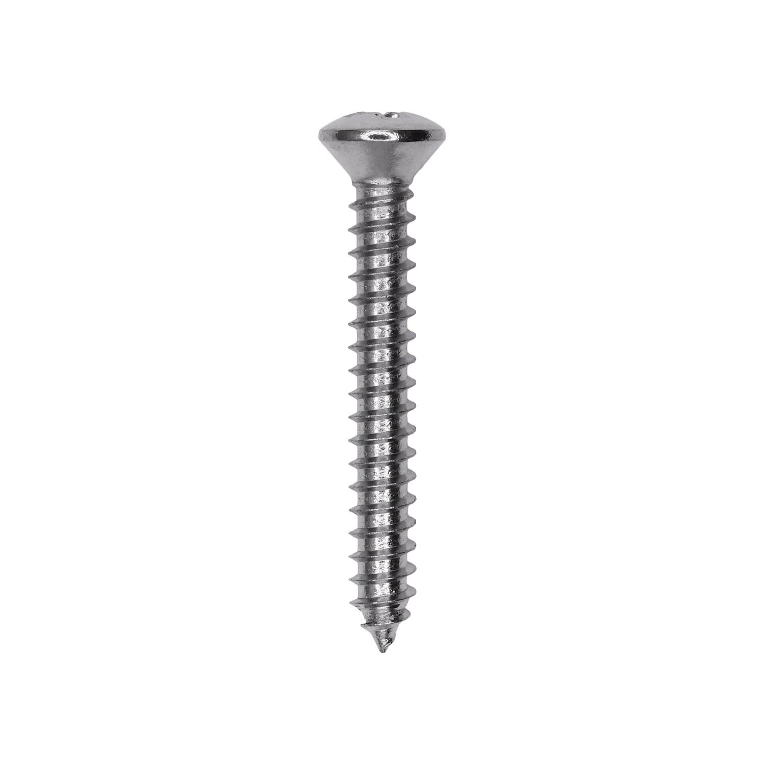 Auveco # 2716 8 X 1-1/4" Phillips Oval Head Tapping Screw Chrome. Qty 100.