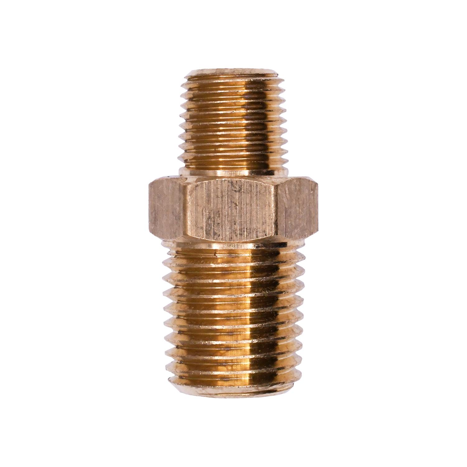 Auveco No. 318 Brass Hex Nipple 1/4" Thread A 1/8" Thread B, Quantity - 5