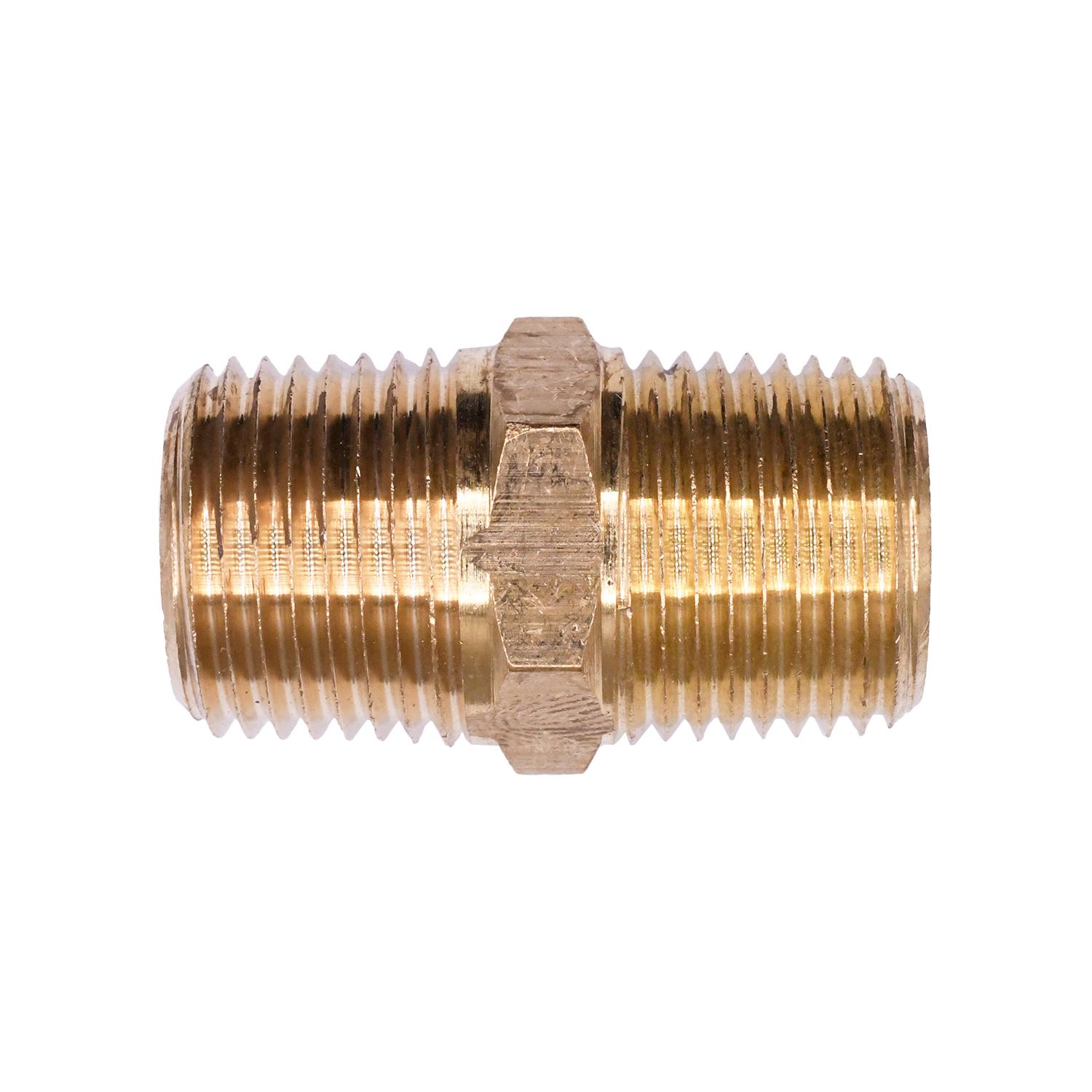 Auveco # 319 Brass Hex Nipple 3/8" Threads A 3/8" Threads B. Qty 5.
