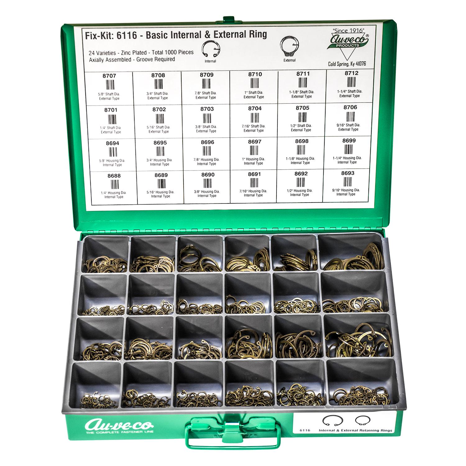 Auveco # 6116 Retaining Rings. Assortment. Qty 1.