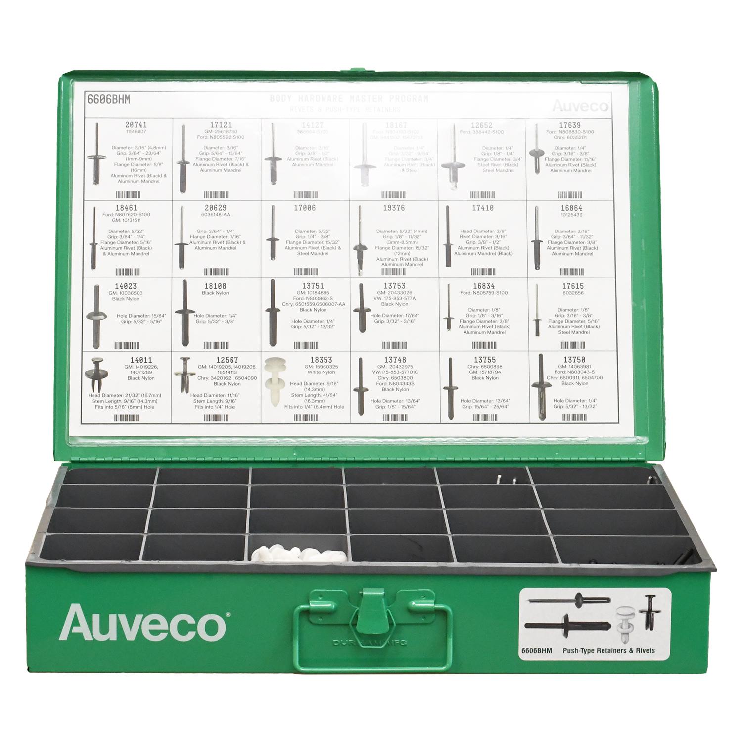 Auveco No. 6606BHM BHM Assortment Push-Type Retainers Nylon & Specialty Rivets, Quantity - 1 ASST