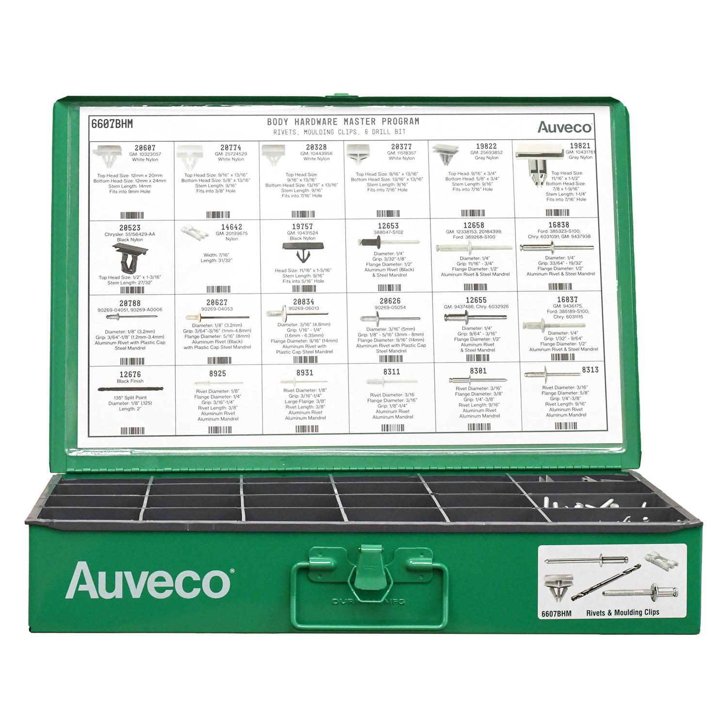 Auveco No. 6607BHM BHM Assortment Specialty Rivets Double End Drill & Molding Clips, Quantity - 1 ASST