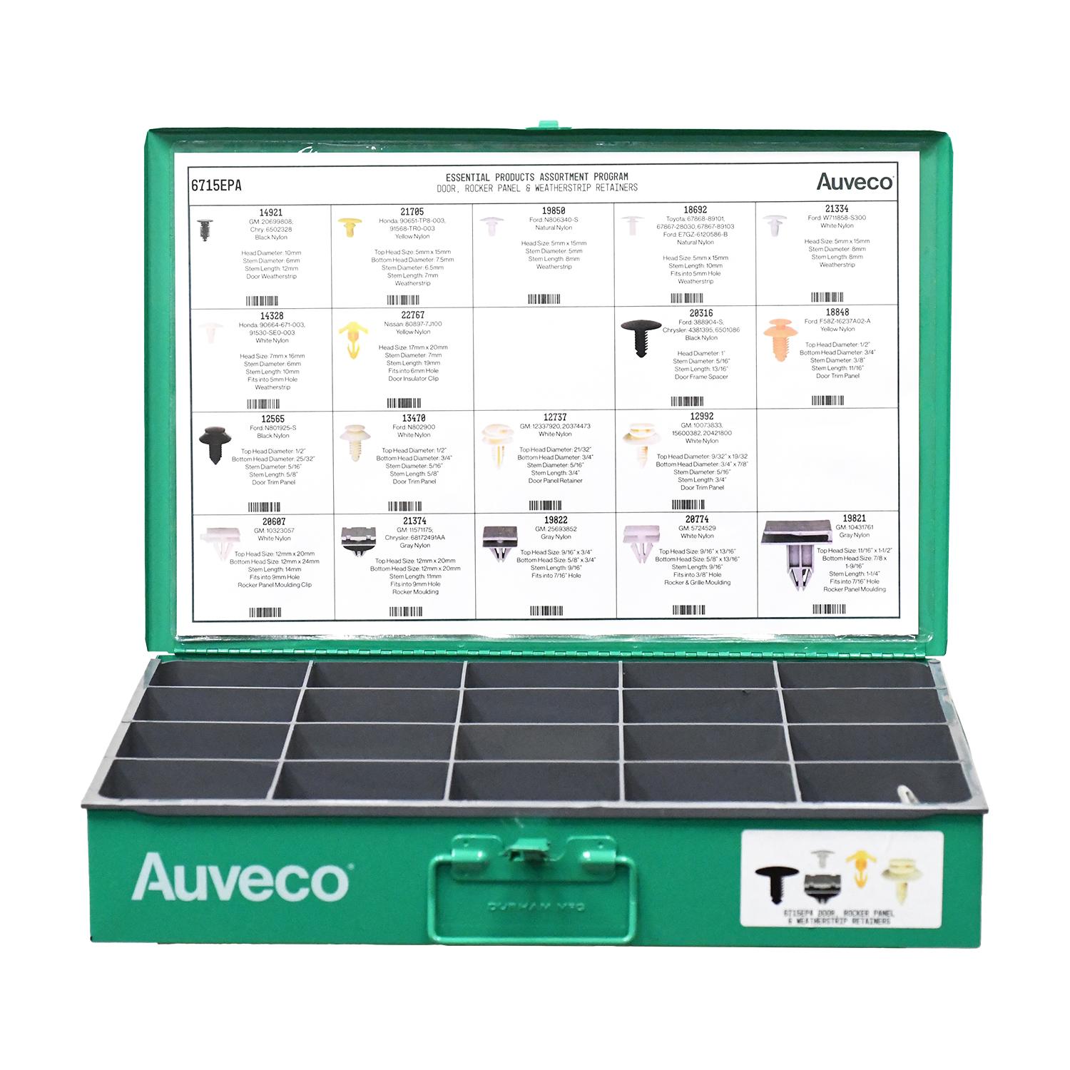 Auveco # 6715EPA Door Panel & Weatherstrip Retainers Assortment. Qty 1.