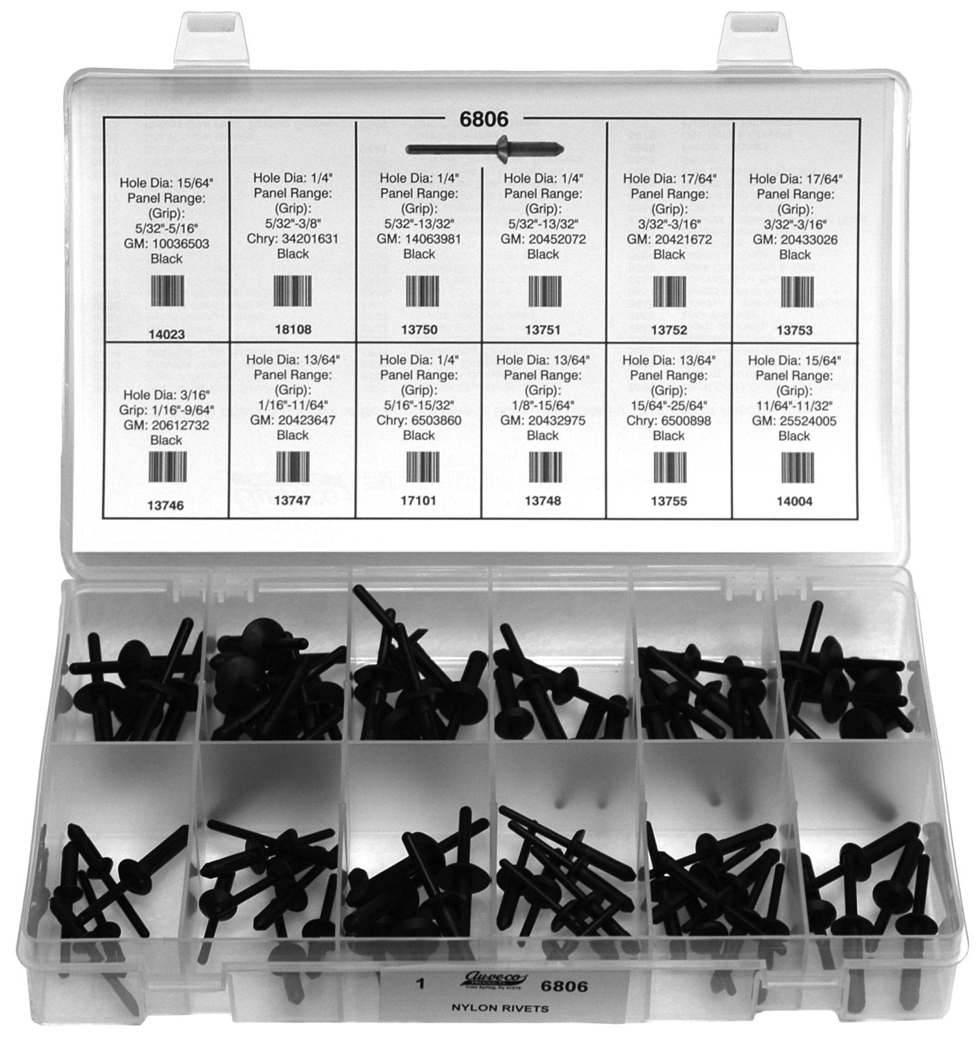 Auveco No. 6806 Nylon Rivet Quik-Select Kit, Quantity - 1 KIT