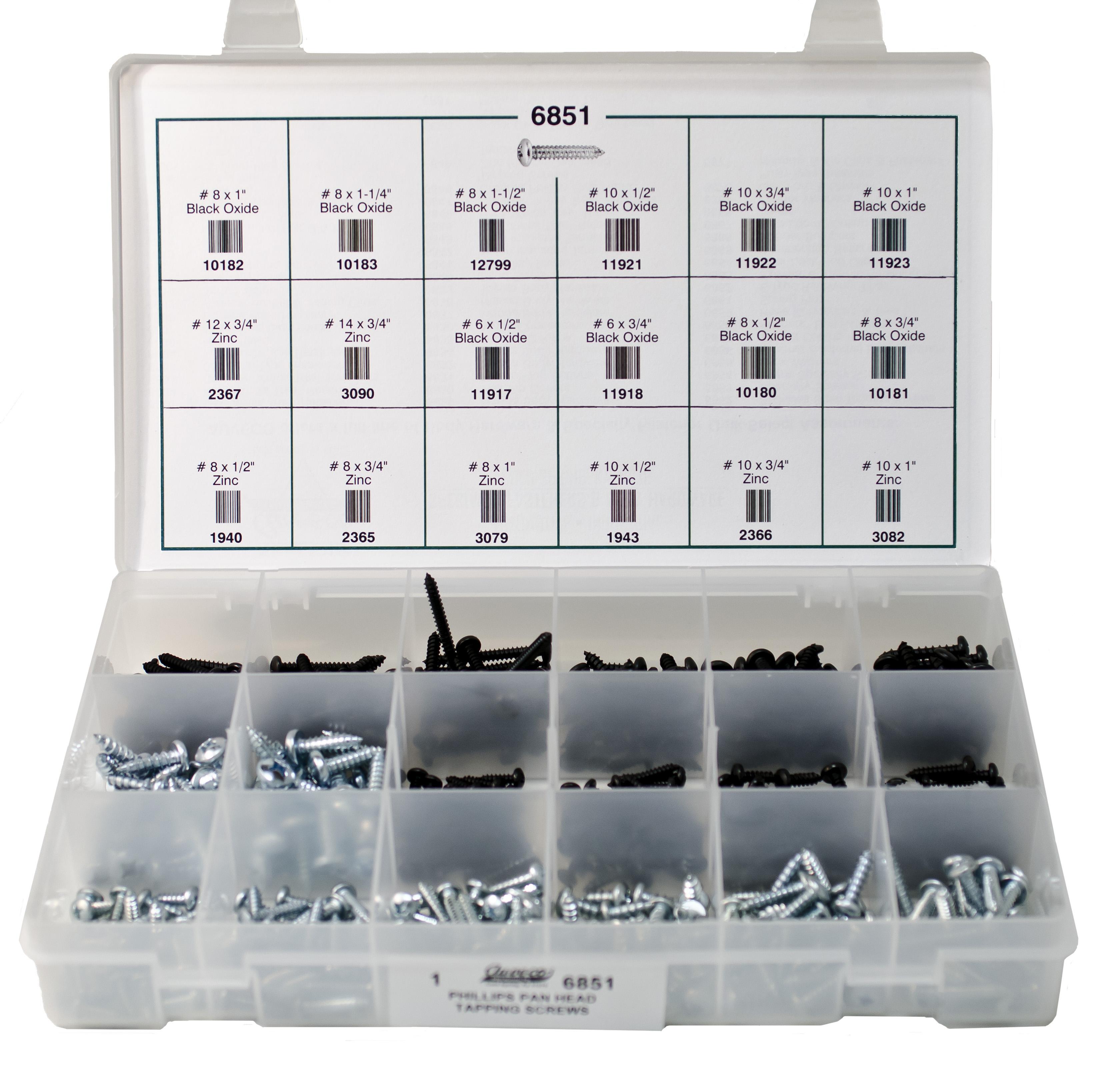 Auveco No. 6851 Phillips Pan Head Tapping Screw Quik-Select Kit, Quantity - 1 KIT
