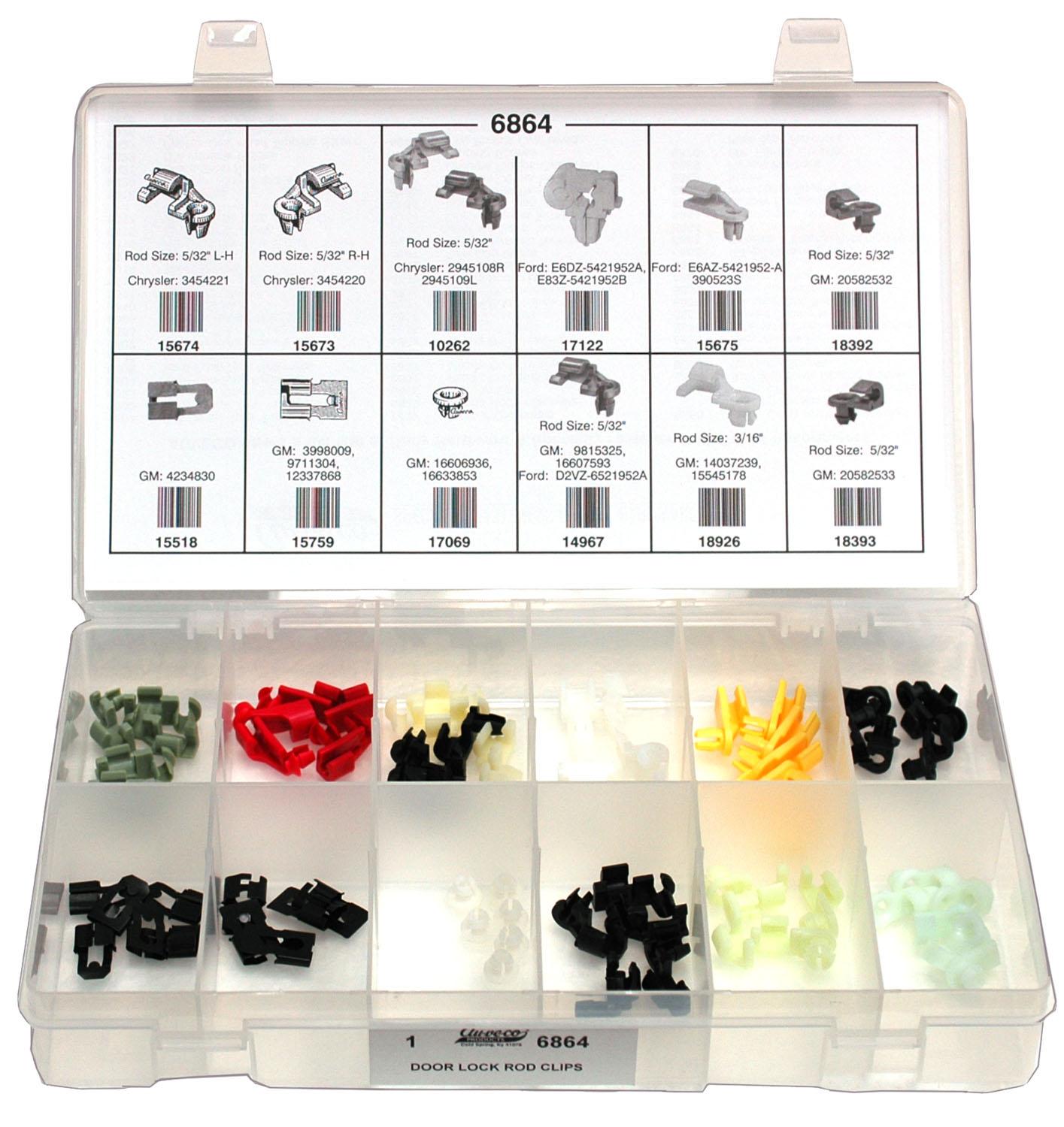 Auveco # 6864 Door Lock Rod Clips Quik-Select Kit. Assortment. Qty 1.
