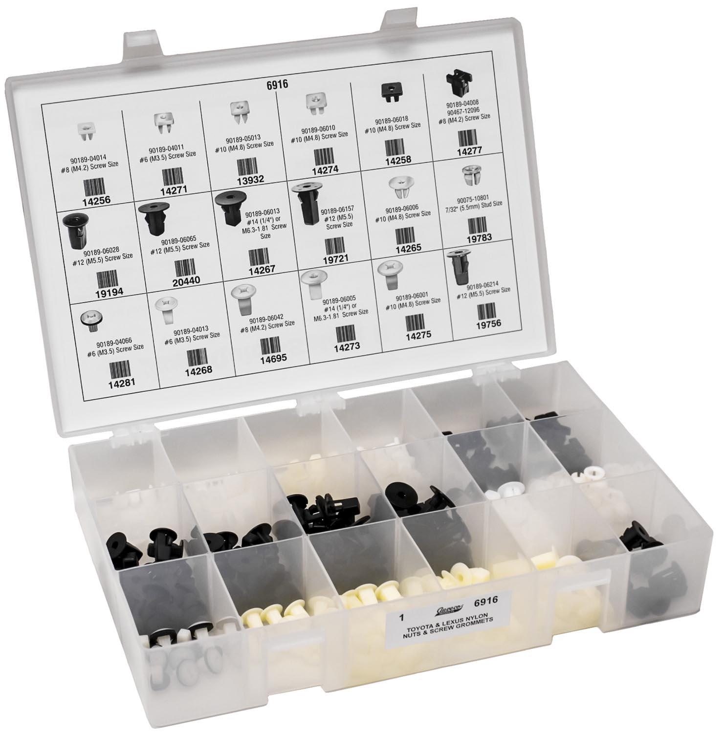 Auveco # 6916 Toyota And Lexus Nylon Nuts And Screw Grommets Quik-Select II Kit. Assortment. Qty 1.