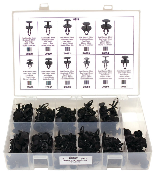 Auveco No. 6919 Push-Type Retainer Quik-Select II Kit Ford-GM-Chrysler, Quantity - 1 KIT