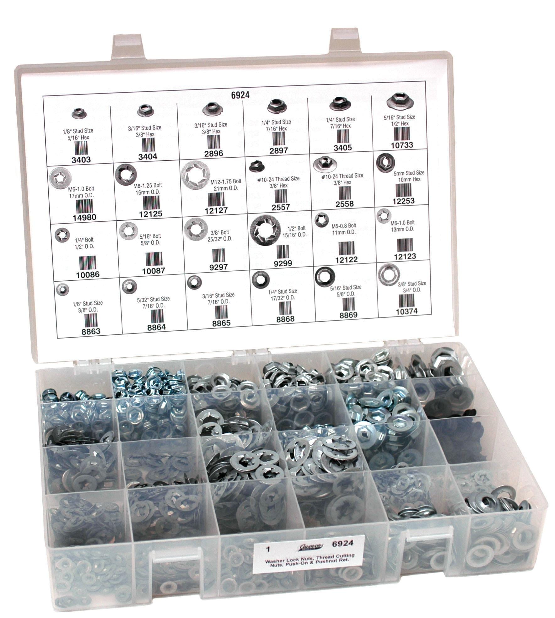 Auveco # 6924 Thread Cutting Nuts, Washer Lock Nuts, Push-On. Assortment. Qty 1.
