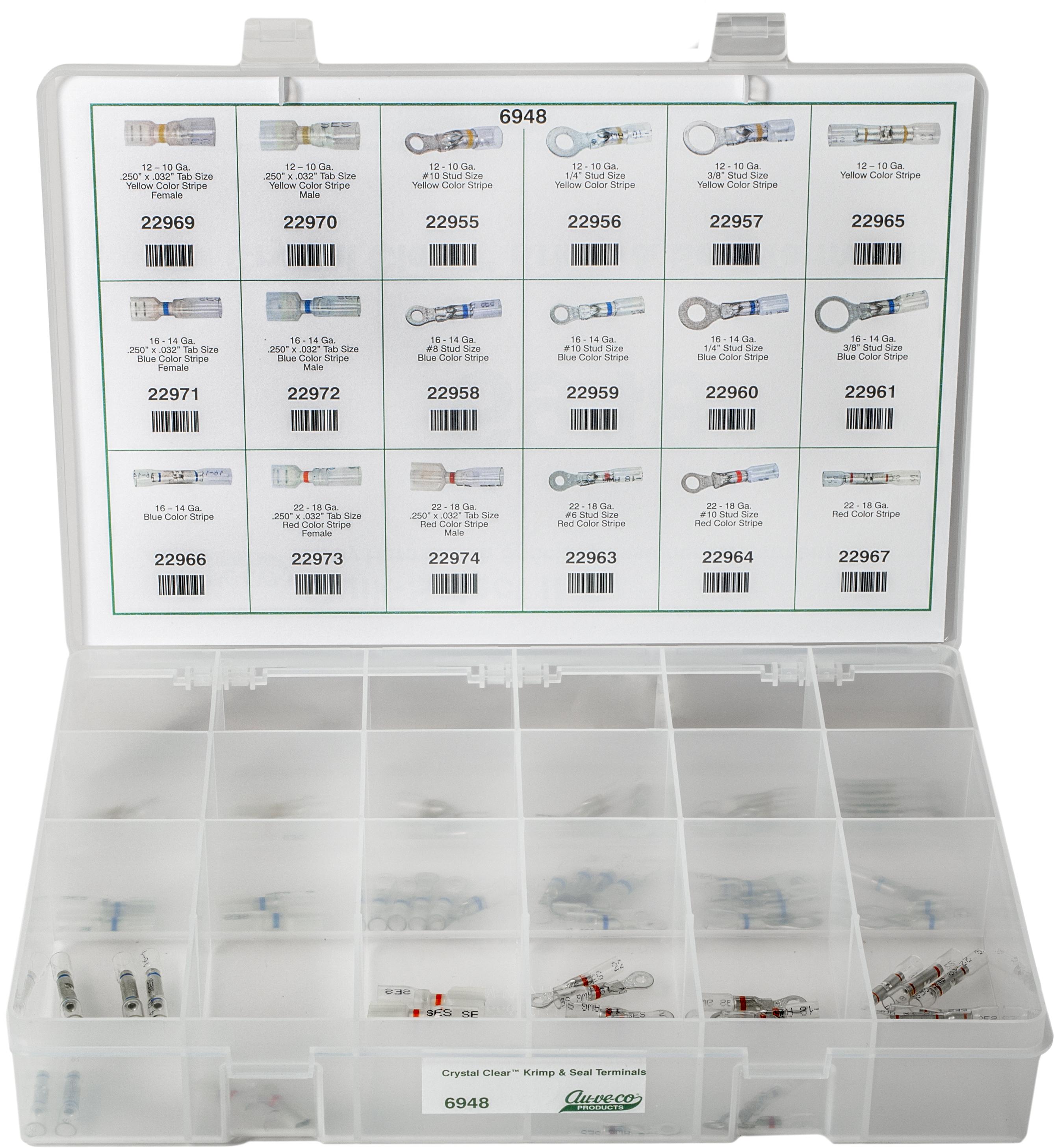 Auveco # 6948 Crystal Clear Krimp & Seal Terminals Quik-Select II. Assortment. Qty 1.
