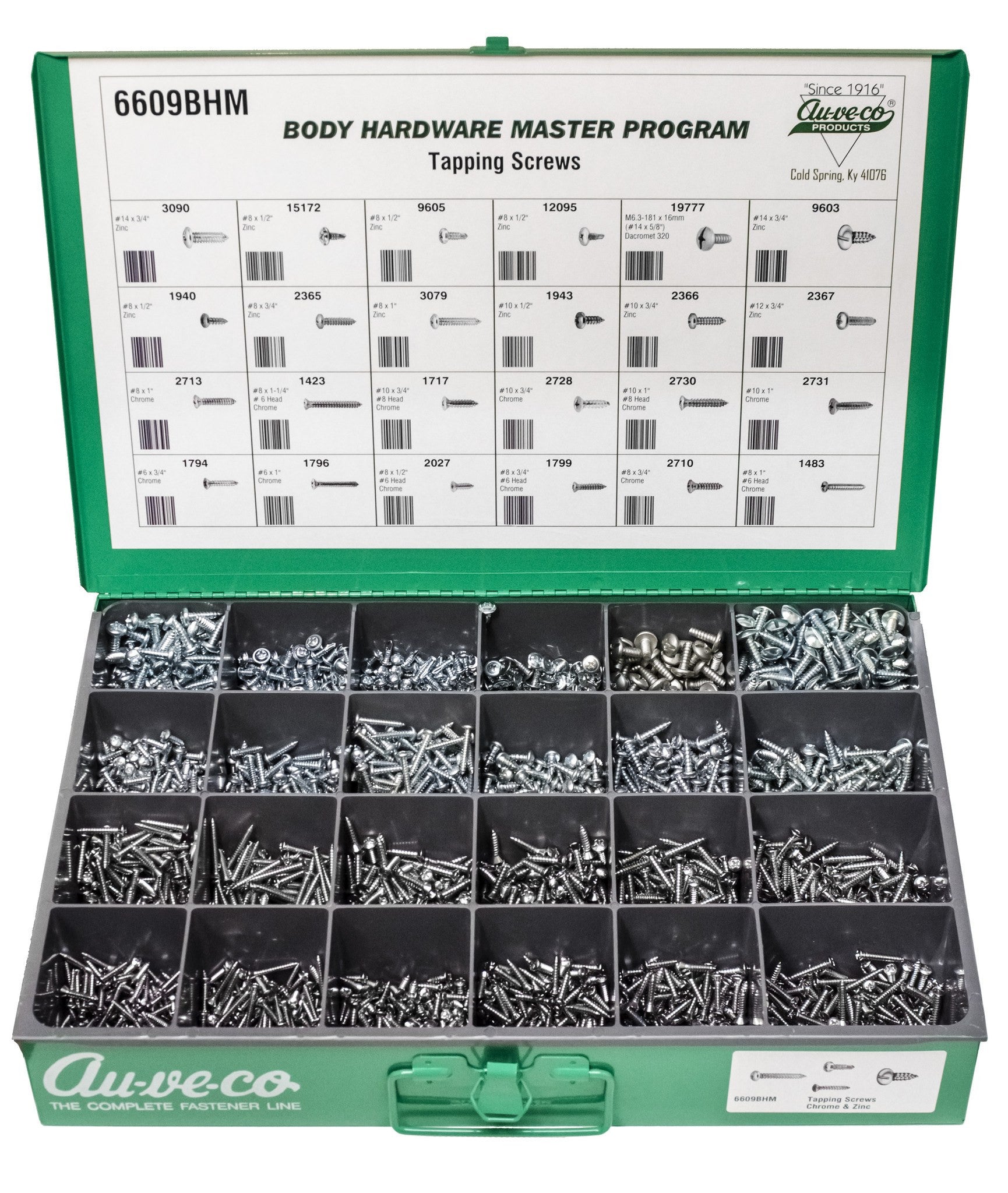 Auveco 6609BHM BHM Assortment Chrome/Zinc Oval And Pan Head And Specialty Tapping Screws Qty 1 